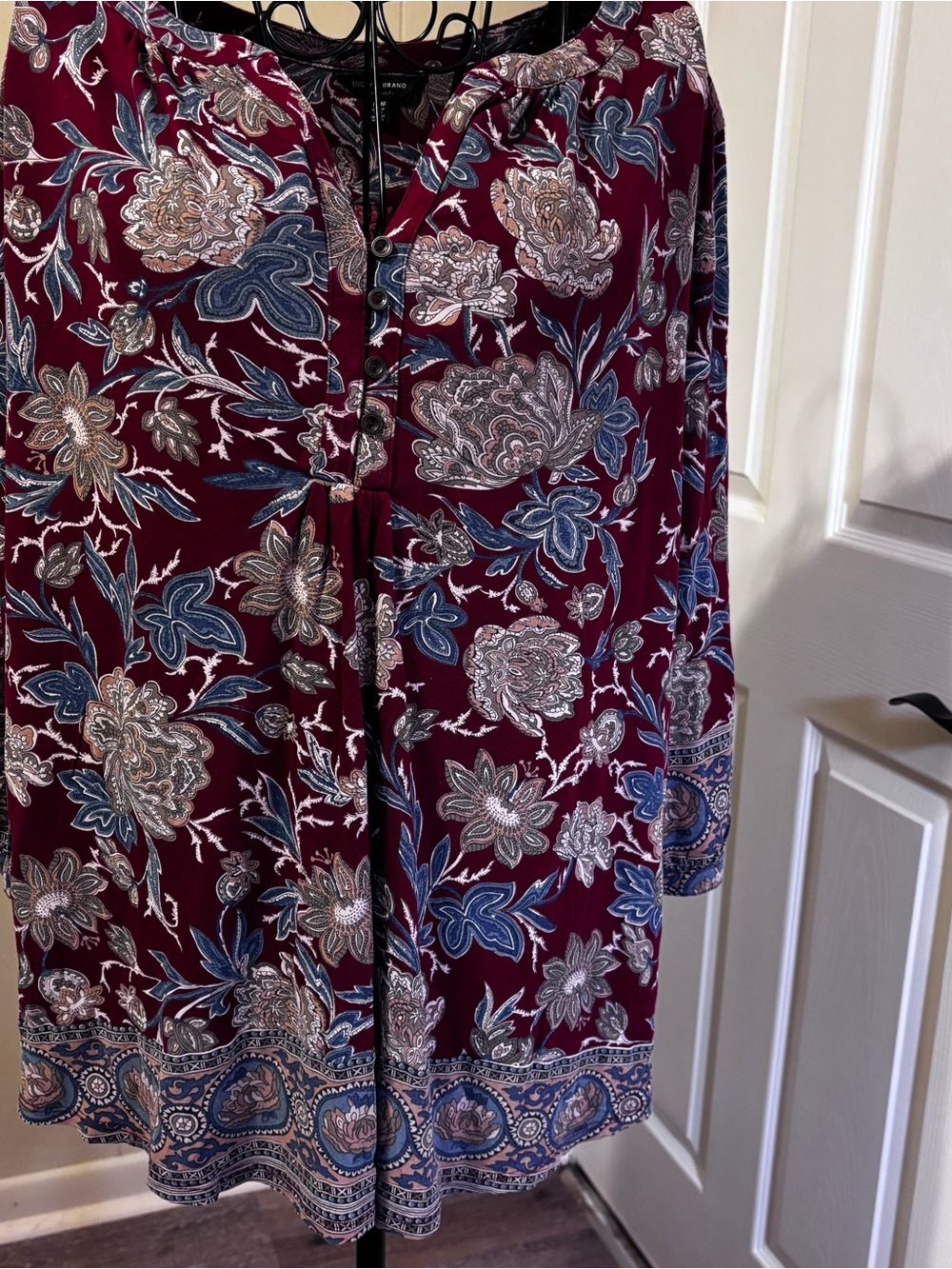 Lucky Brand Burgundy Floral Button-Front Blouse